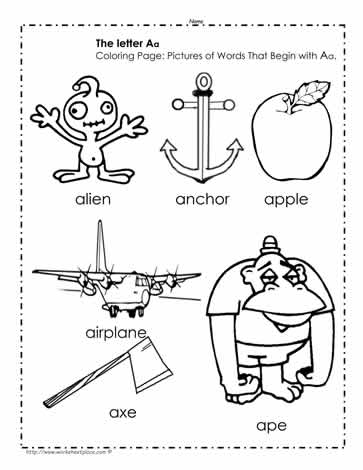 The Letter A Coloring Pictures Worksheets